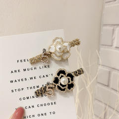 Korean fashion pearl bead camellia flower women duckbill hair clips