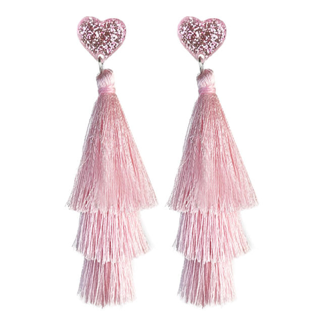 Valentine's Day pink Series Multi-Layer Shiny Love Tassel Party Atmosphere Earrings 2pair price