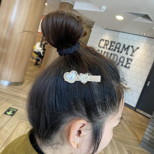 Korean fashion diamond heart pearl bead women duckbill hair clips