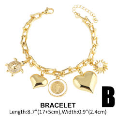 Chunky heart charm gold plated copper women bracelet