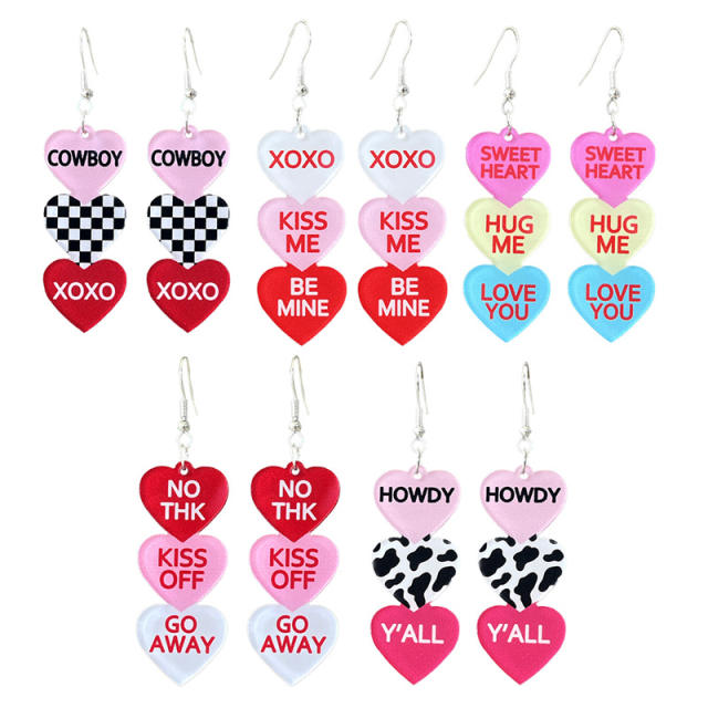 Valentine's Day text candy multi-color love acrylic earrings 2pair price