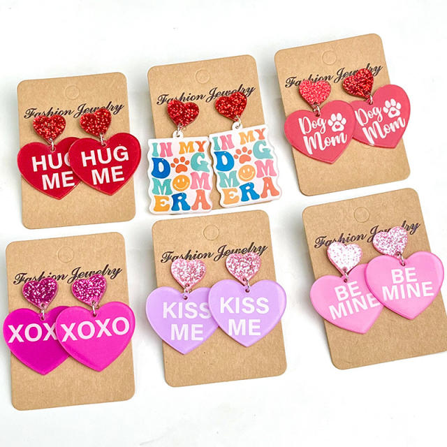 Valentine's Day love shiny party cute lover text dog mom love acrylic earrings 2pair price