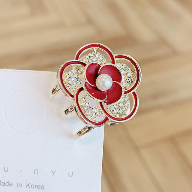 Colorful camellia flower rhinestone small size hair claw clips