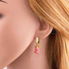 Sweet red color strawberry cherry smooth gold plated copper huggie earrings