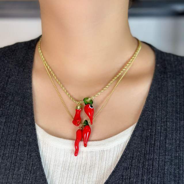 Coloured Glaze Pepper Oil Drop Fist Pendant real gold plated copper necklace
