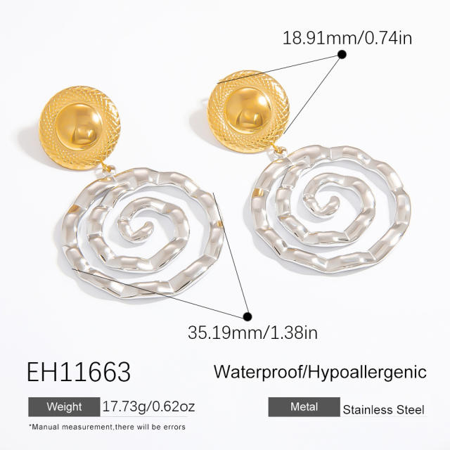 Hot sale mix color geometric sprial stainless steel dangle earrings