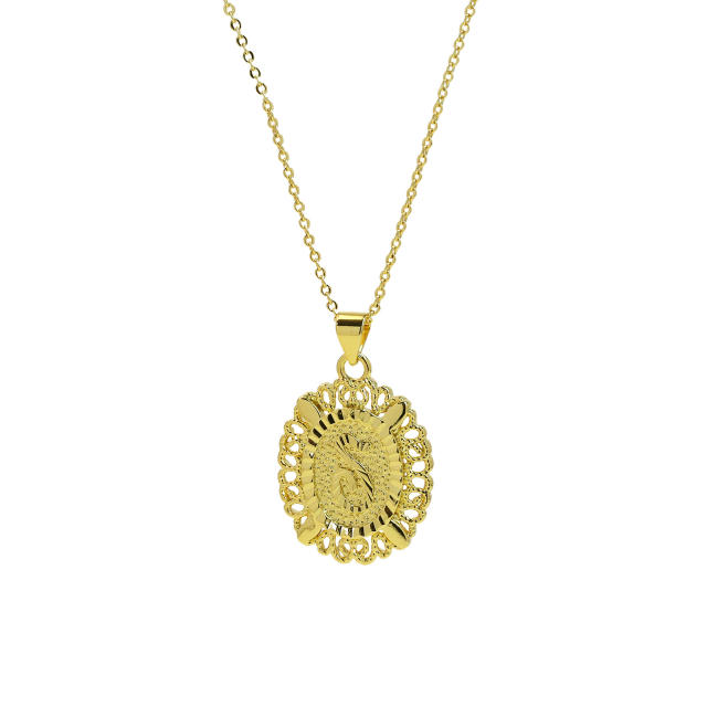 18KG copper Oval Simple 26 English Letter initial letter Pendant Necklace