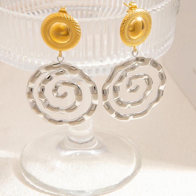 Hot sale mix color geometric sprial stainless steel dangle earrings