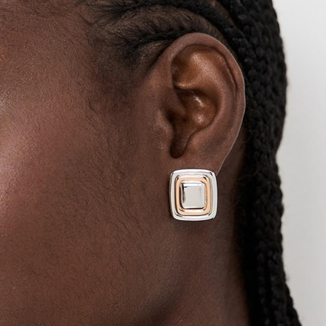 Mix color geometric square stainless steel earrings rings set