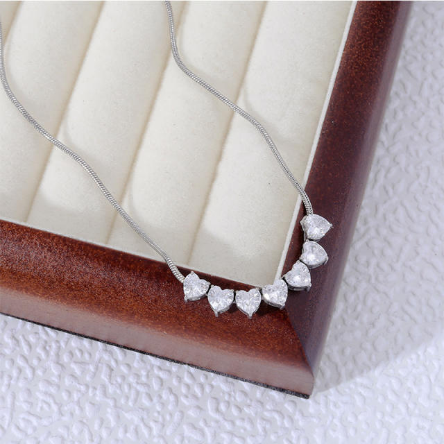 Inlaid Heart-Shaped Tennis Necklace stainless steel necklace