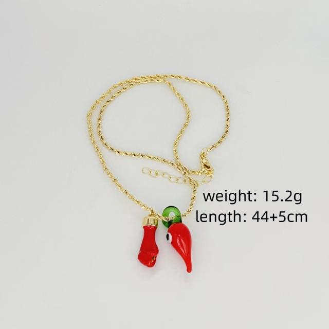 Coloured Glaze Pepper Oil Drop Fist Pendant real gold plated copper necklace