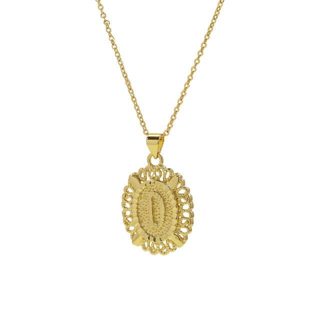 18KG copper Oval Simple 26 English Letter initial letter Pendant Necklace