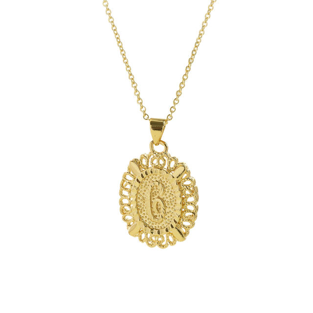 18KG copper Oval Simple 26 English Letter initial letter Pendant Necklace