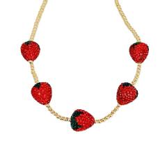 Hot sale full diamond strawberry real gold plated copper bead necklace choker