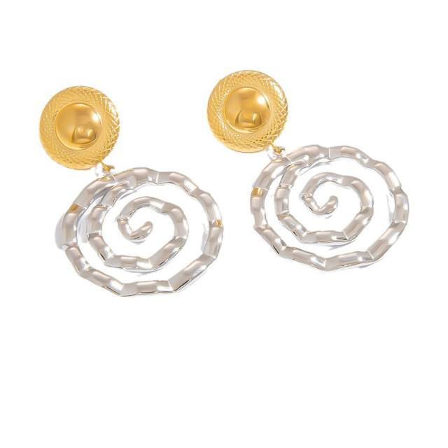 Hot sale mix color geometric sprial stainless steel dangle earrings