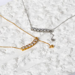 Titanium Steel Cross Chain Round Tennis Pendant Dainty necklace