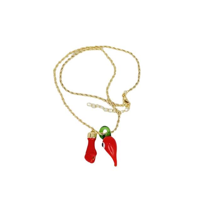 Coloured Glaze Pepper Oil Drop Fist Pendant real gold plated copper necklace