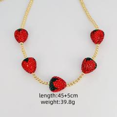 Hot sale full diamond strawberry real gold plated copper bead necklace choker