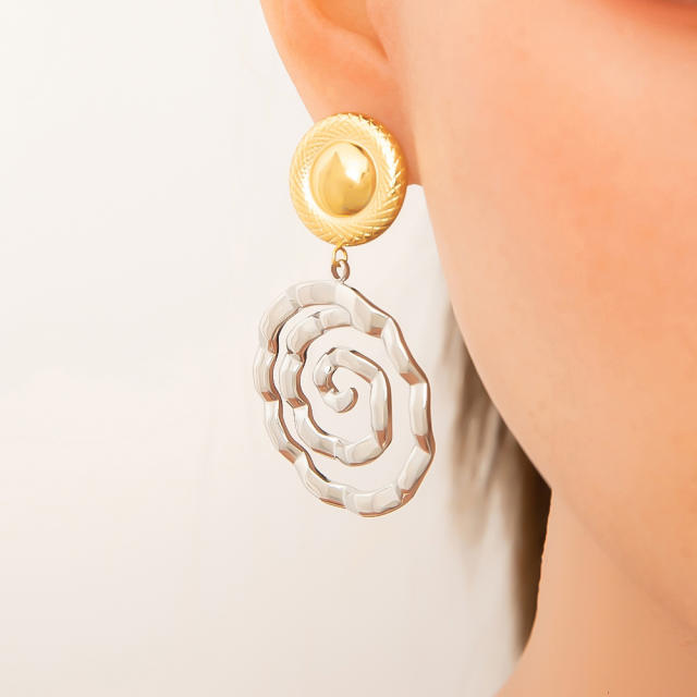 Hot sale mix color geometric sprial stainless steel dangle earrings