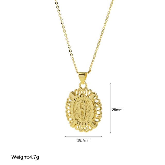 18KG copper Oval Simple 26 English Letter initial letter Pendant Necklace