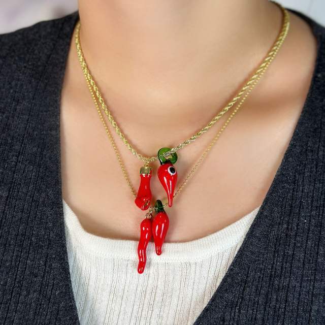 Coloured Glaze Pepper Oil Drop Fist Pendant real gold plated copper necklace