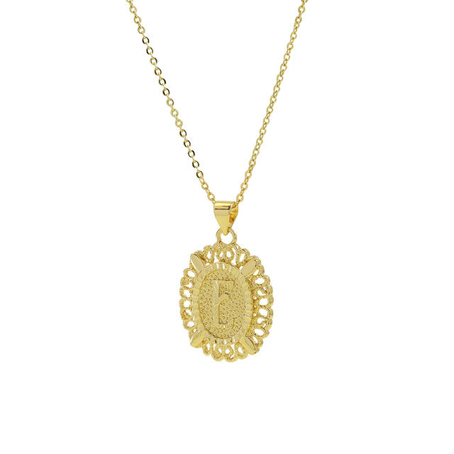 18KG copper Oval Simple 26 English Letter initial letter Pendant Necklace