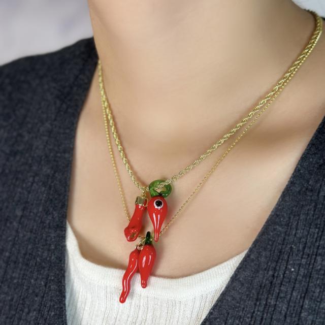 Coloured Glaze Pepper Oil Drop Fist Pendant real gold plated copper necklace
