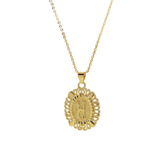 18KG copper Oval Simple 26 English Letter initial letter Pendant Necklace