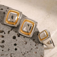 Mix color geometric square stainless steel earrings rings set