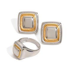 Mix color geometric square stainless steel earrings rings set