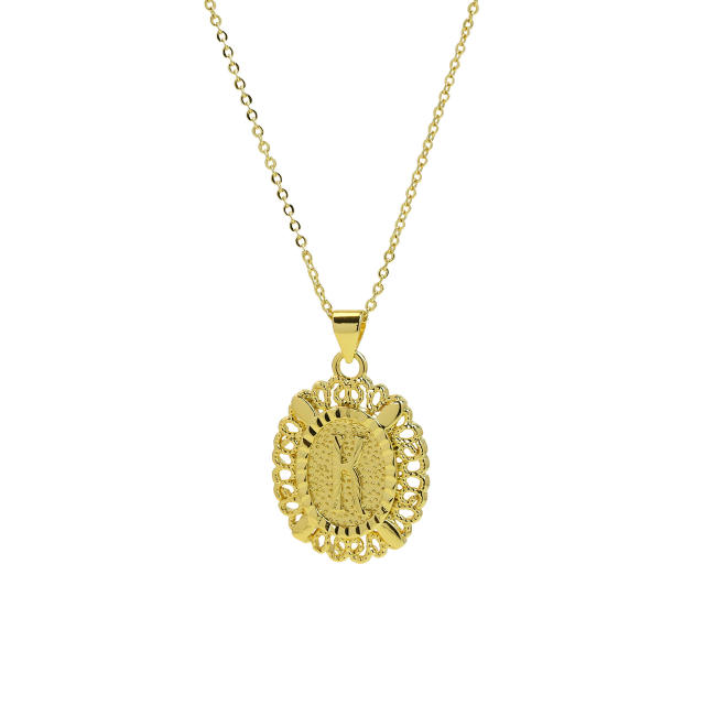 18KG copper Oval Simple 26 English Letter initial letter Pendant Necklace