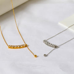 Titanium Steel Cross Chain Round Tennis Pendant Dainty necklace