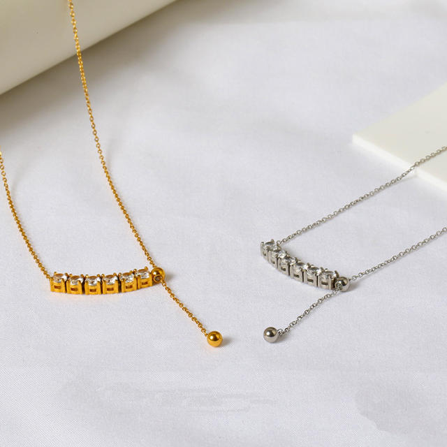 Titanium Steel Cross Chain Round Tennis Pendant Dainty necklace