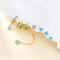 925 needle gold plated copper turquoise bead statement huggie earrings