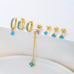 925 needle gold plated copper turquoise bead statement huggie earrings