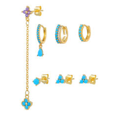 925 needle gold plated copper turquoise bead statement huggie earrings