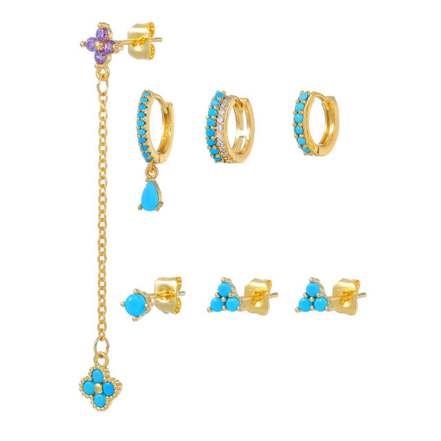 925 needle gold plated copper turquoise bead statement huggie earrings