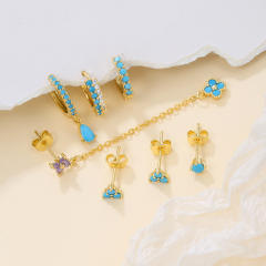 925 needle gold plated copper turquoise bead statement huggie earrings