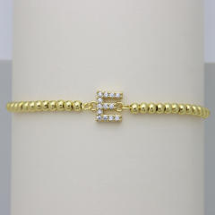 Delicate diamond initial letter gold plated copper bead bracelet