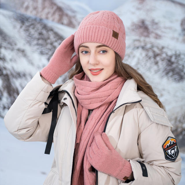 New Knitted Scarf Gloves beanie cap Three-piece Set Winter Women's Cold-proof Warm Scarf Three-piece Set Men