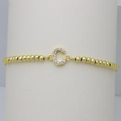 Delicate diamond initial letter gold plated copper bead bracelet