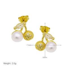 Hot sale sweet red color ladybug cherry gold plated copper earrings