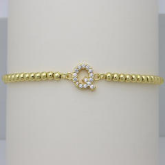 Delicate diamond initial letter gold plated copper bead bracelet