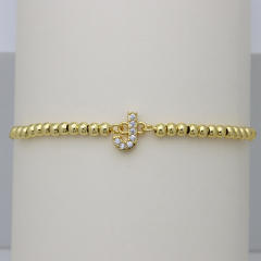 Delicate diamond initial letter gold plated copper bead bracelet