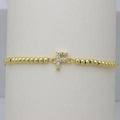 Delicate diamond initial letter gold plated copper bead bracelet