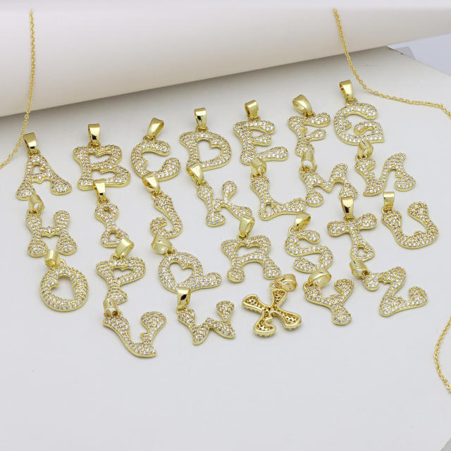 Delicate full diamond initial letter bubble letter pendant for necklace