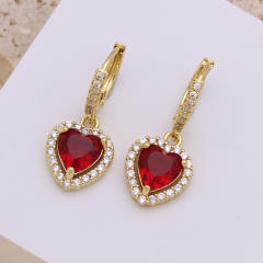 New year red heart sweet cherry gold plated copper huggie earrings