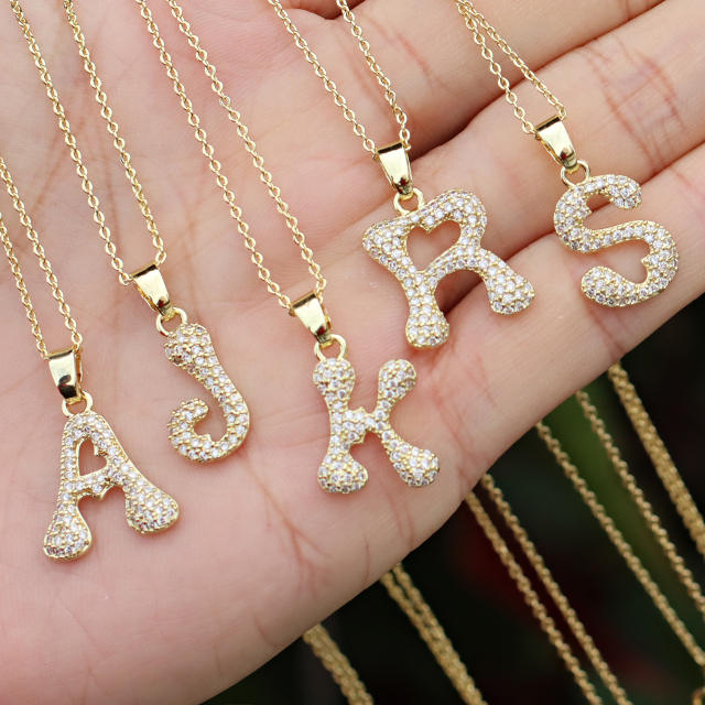 Delicate full diamond initial letter bubble letter pendant for necklace