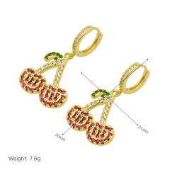 New year red heart sweet cherry gold plated copper huggie earrings
