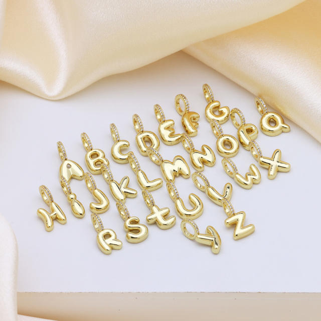Sweet gold plated copper bubble letter initial letter pendant for necklace